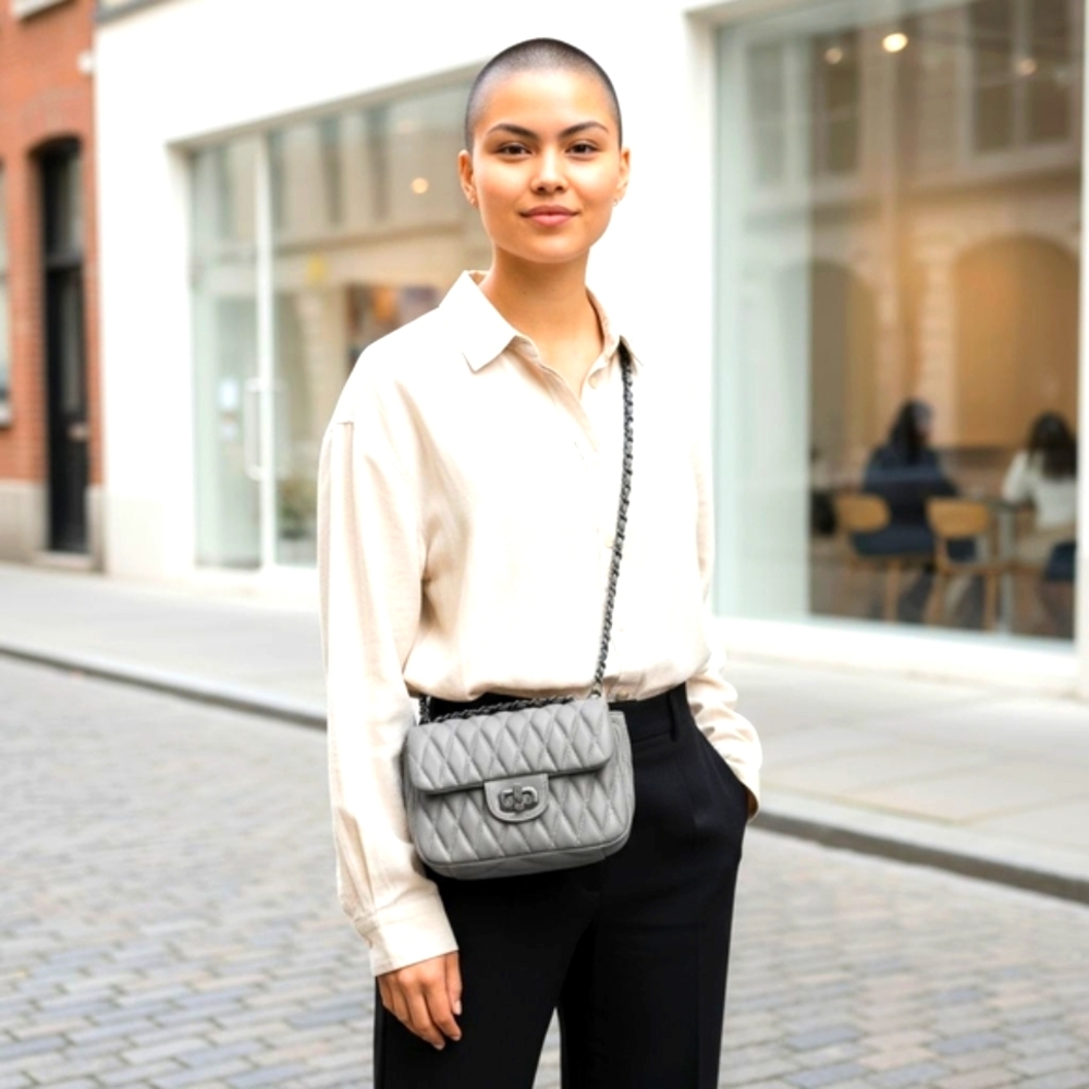 Badgley Mischka Gray Quilted Crossbody Bag